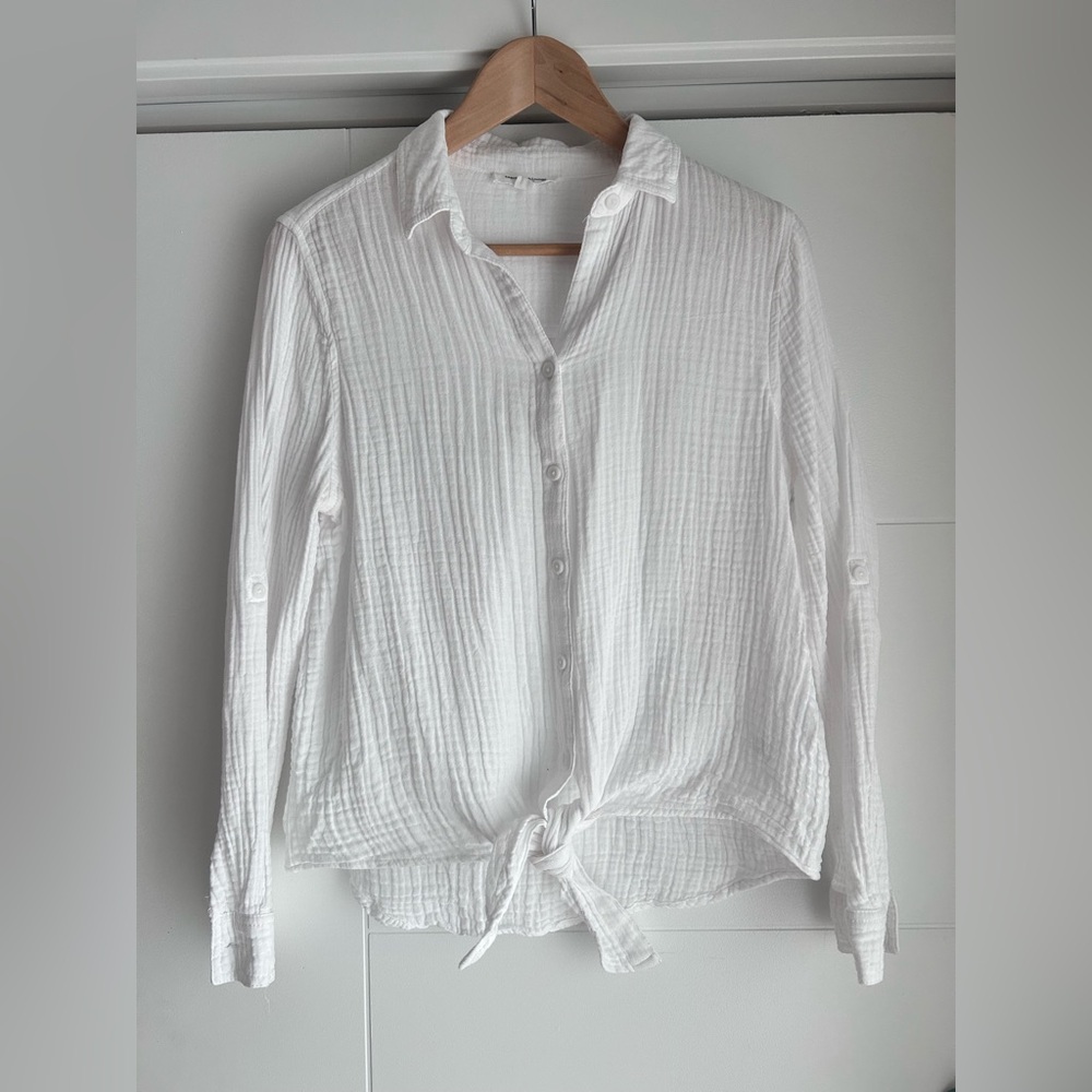 beachlunchlounge White Textured Button-Down Shirt